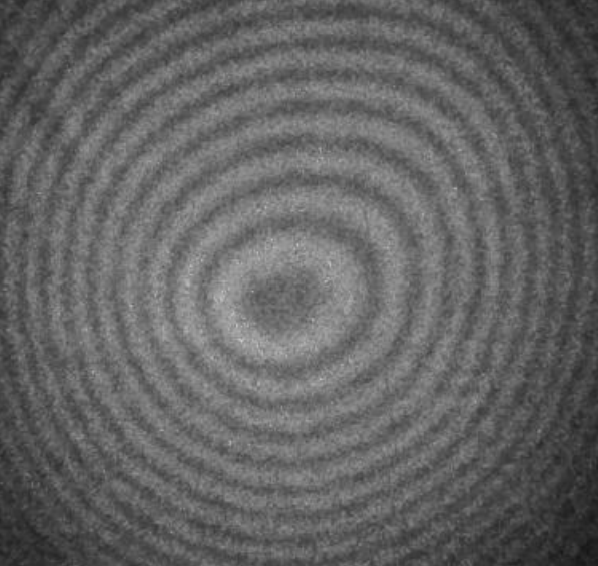 Graustufenbild mit konzentrischen, kreisförmigen Ringen.